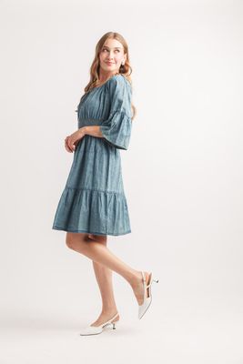 PD-20611 Tiered bell sleeve denim dress