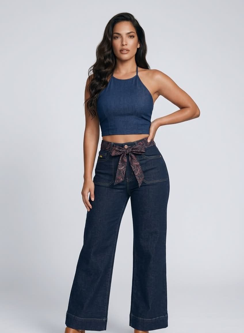 2916-7043-05 High waist flare leg cropped jean