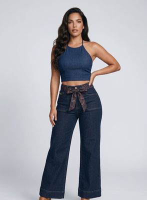 2916-7043-05 High waist flare leg cropped jean