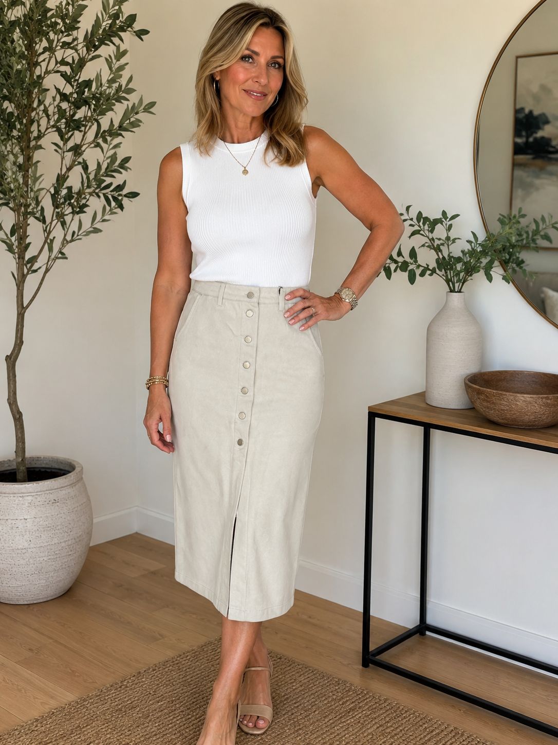 2941610525 long button faux suede stretch skirt with pockets