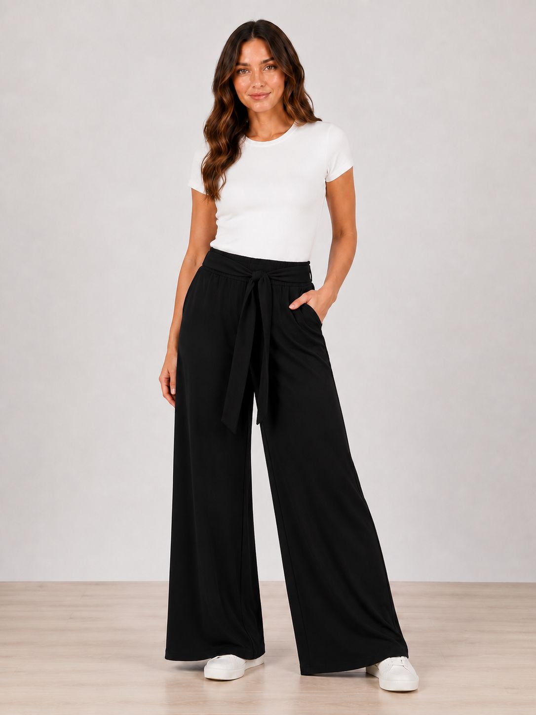 VC9250P  Ladies wide leg petite pant w/belt &amp; pockets