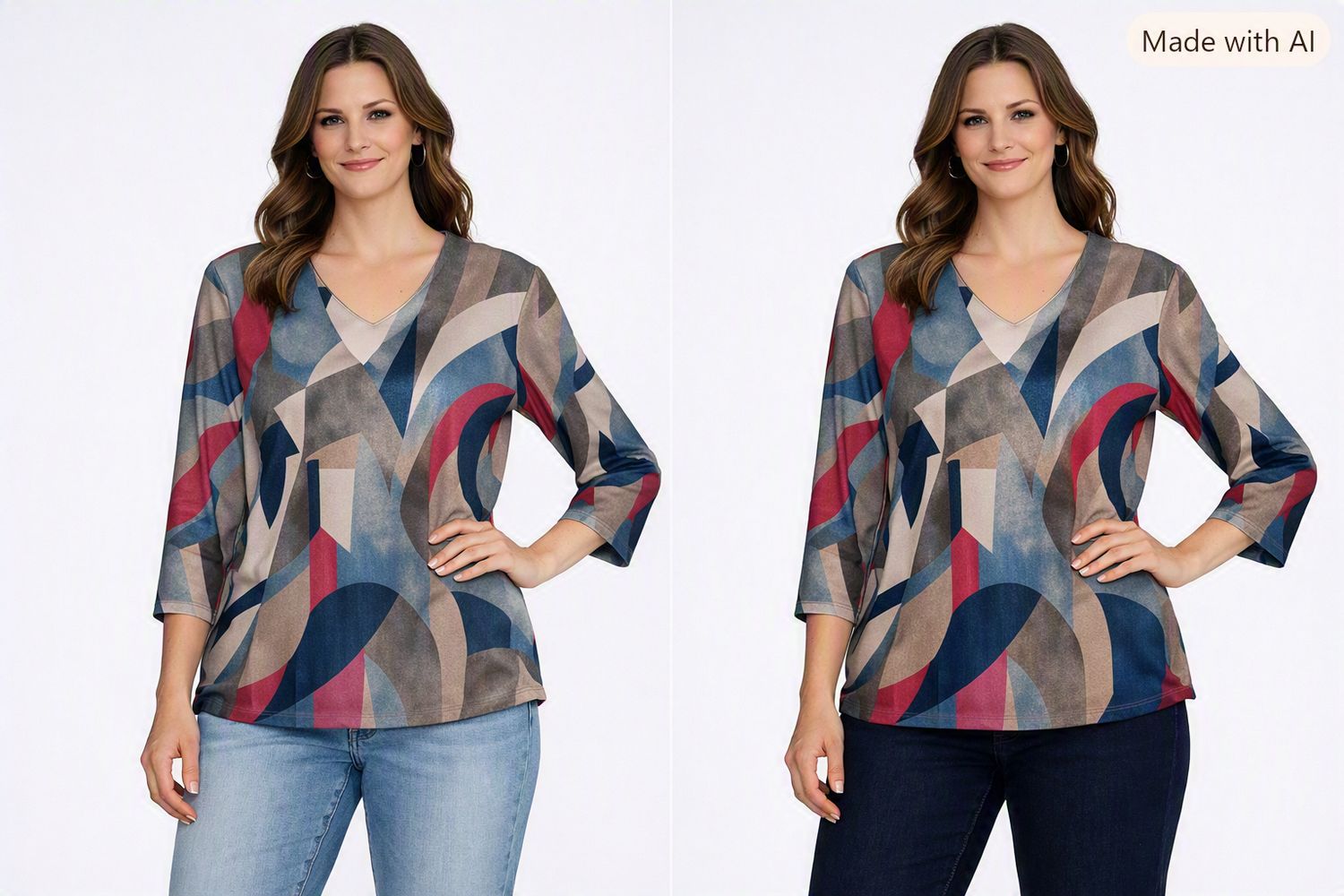 5291P Ladies V neck petite 3/4 sleeve top