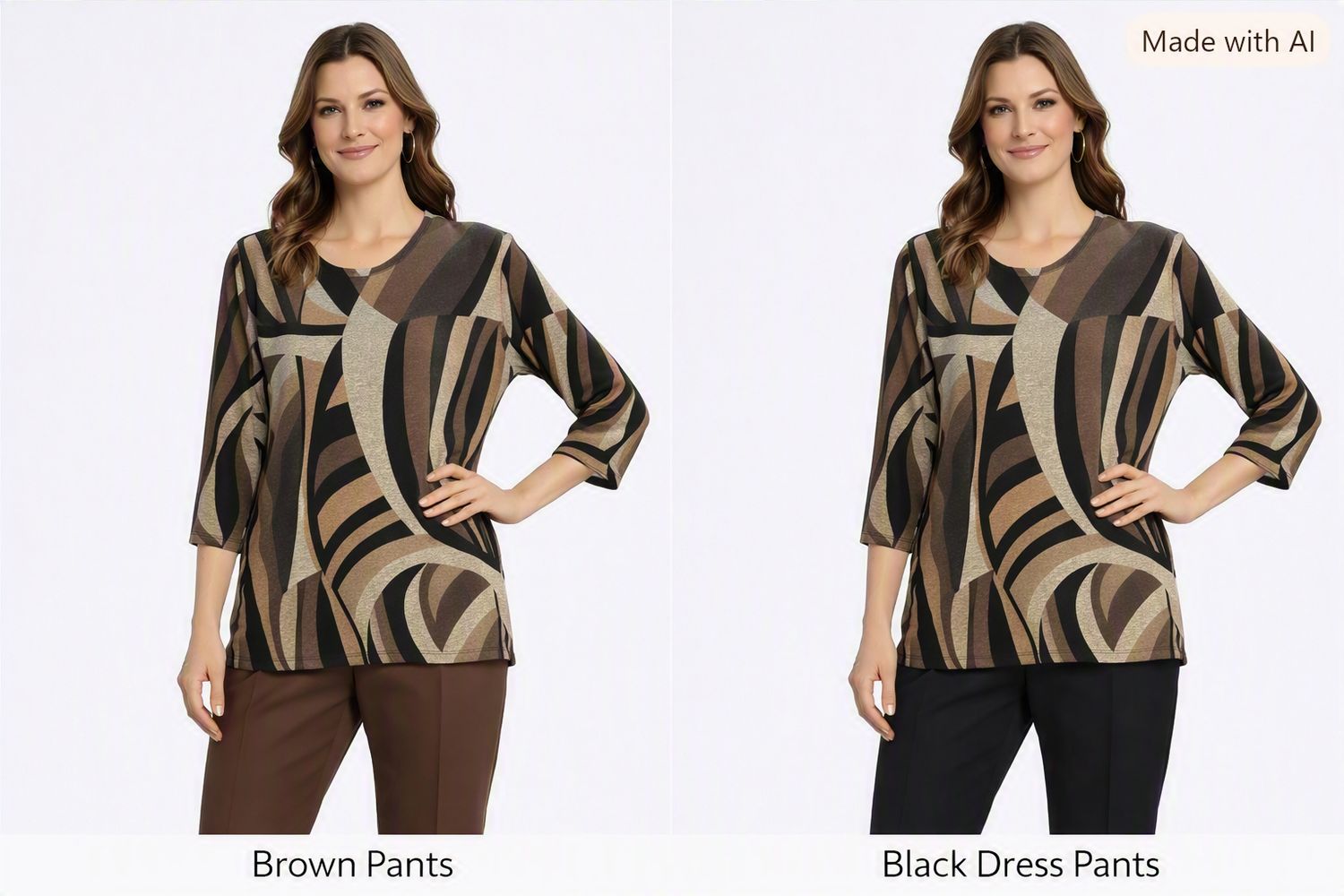 4251 Round neck 3/4 sleeve print top