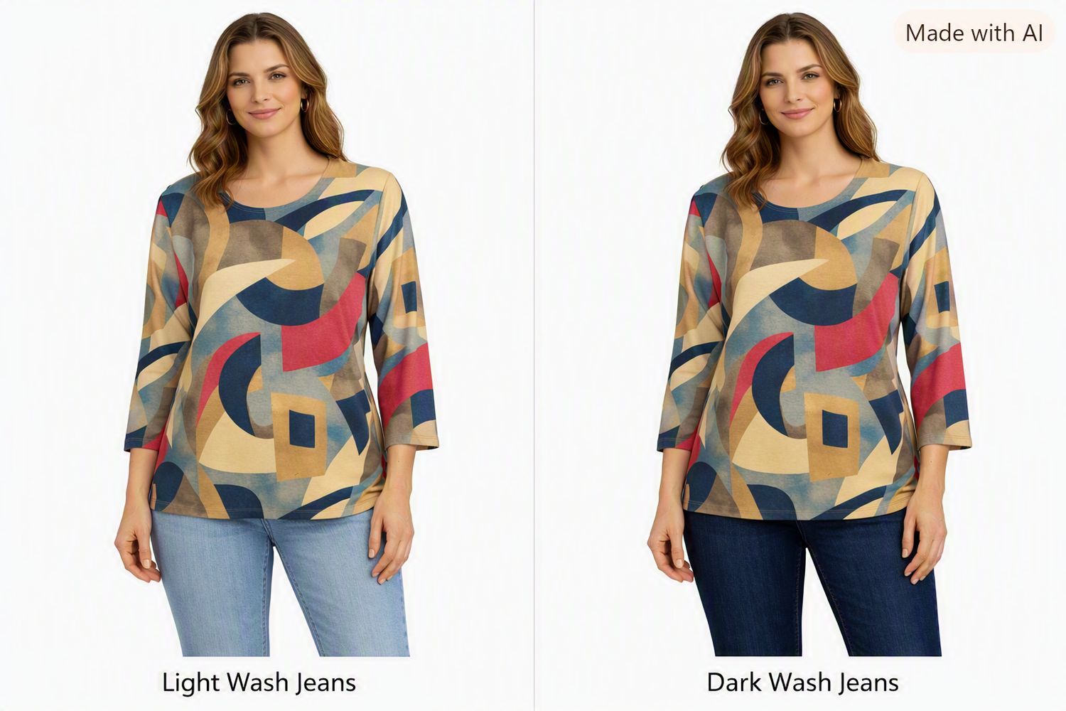 4251 Round neck 3/4 sleeve print top