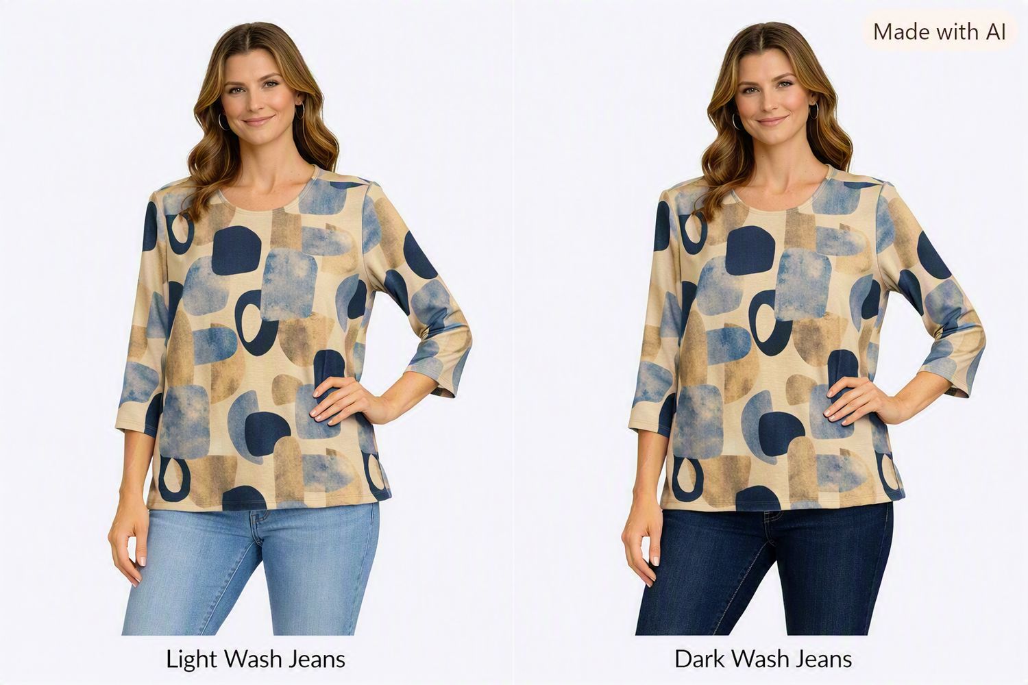 4251 Round neck 3/4 sleeve print top