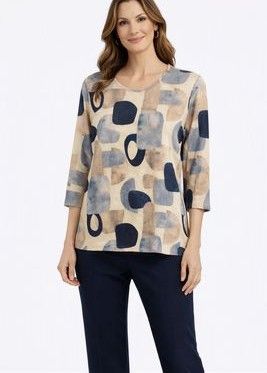 4251 Round neck 3/4 sleeve print top