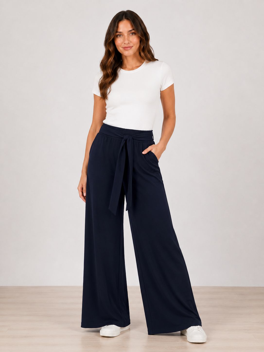 VC9250P  Ladies wide leg petite pant w/belt &amp; pockets
