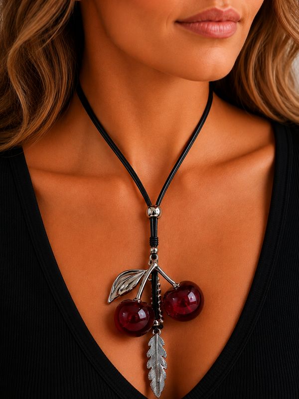 NL065-A1111-RD Rope necklace w/cherry pendant