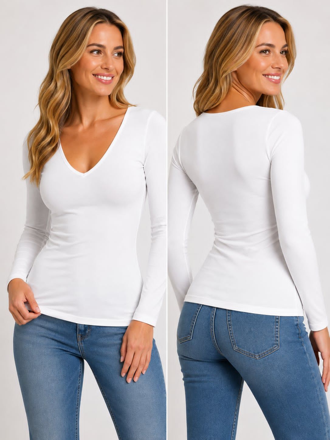 CEBT1125 Bamboo L/S v neck stretch top