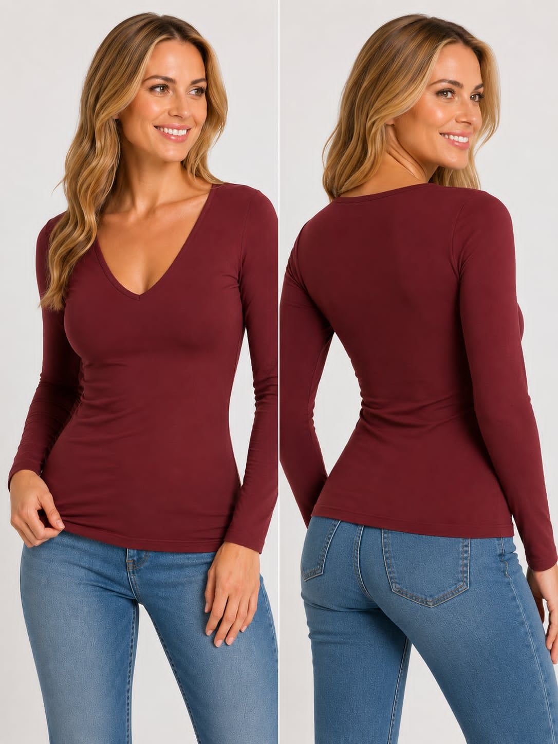 CEBT1125 Bamboo L/S v neck stretch top