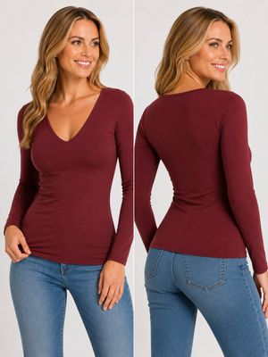 CEBT1125 Bamboo L/S v neck stretch top