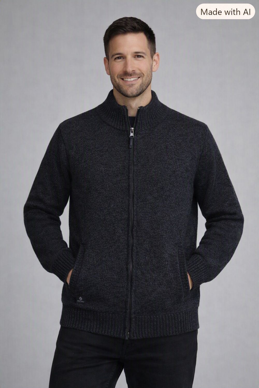 7768639  Bonded mock neck full zip fleece lined sweater w/pockets