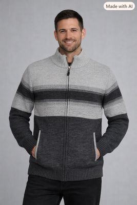 7768608 Bonded full zip fleece line stripe sweater