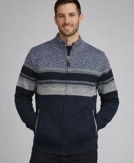 7768608 Bonded full zip fleece line stripe sweater