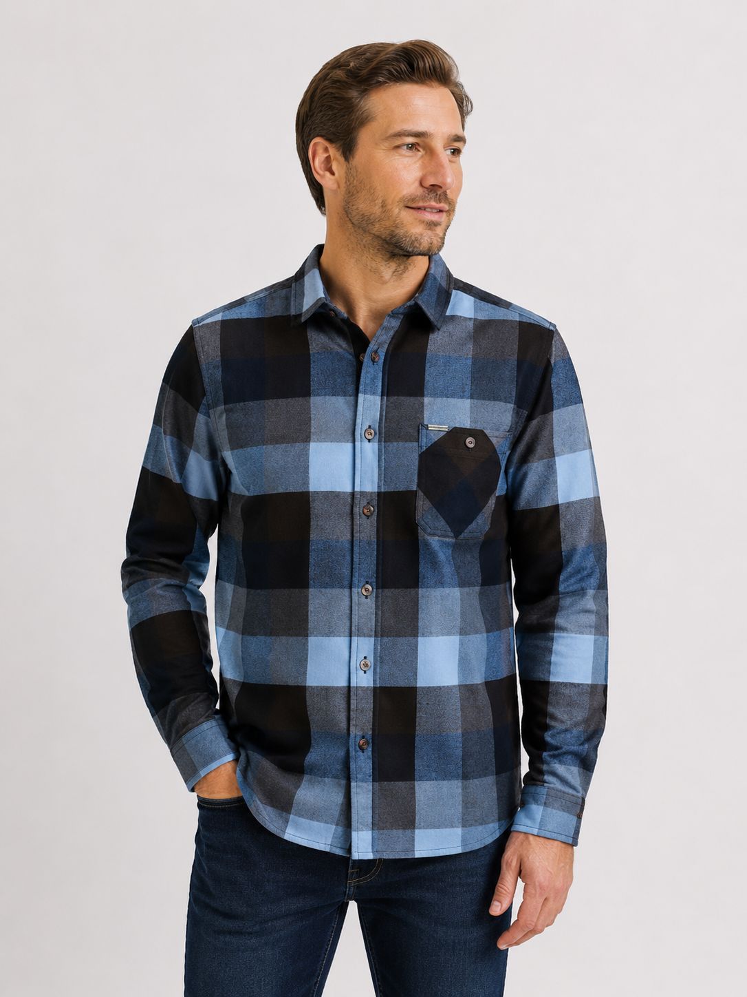7764567 Check pattern, brush flannel shirt w/chest pocket