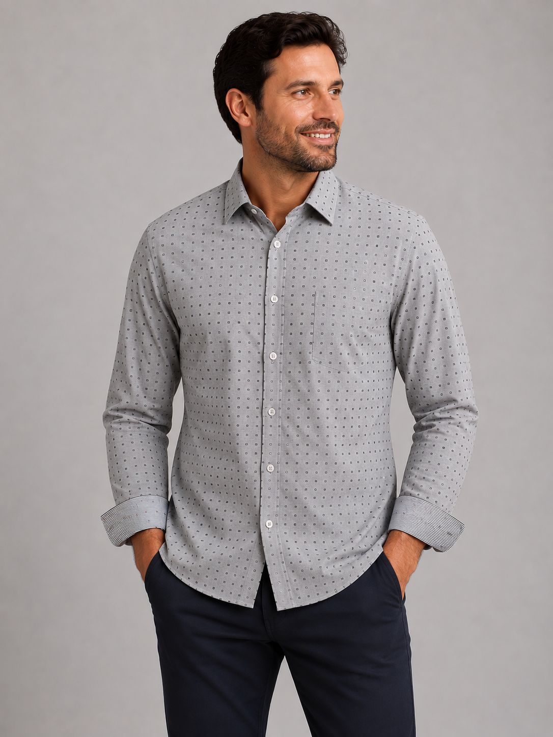 7764185 Easy care minimal print button shirt