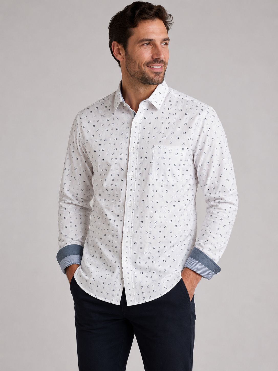7764165 Men's minimal print  poly/cotton button shirt
