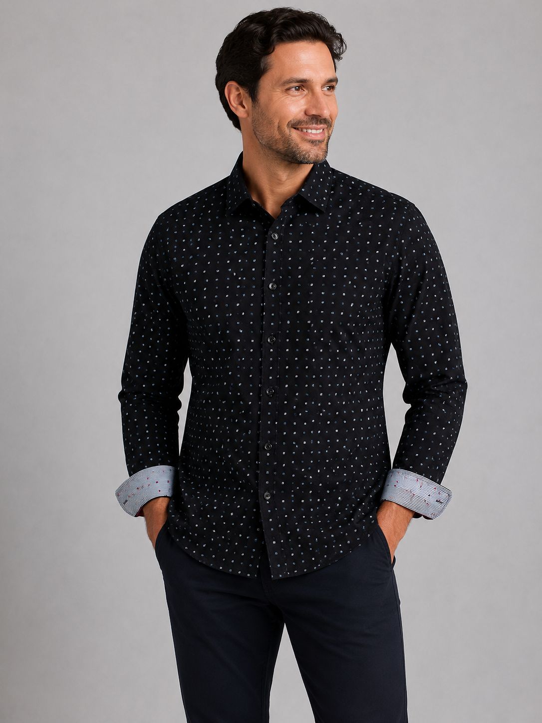 7764185 Easy care minimal print button shirt