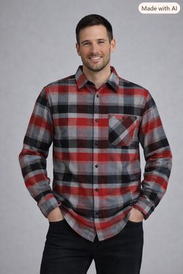 7764562 Check pattern cotton flannel shirt w/chest pocket