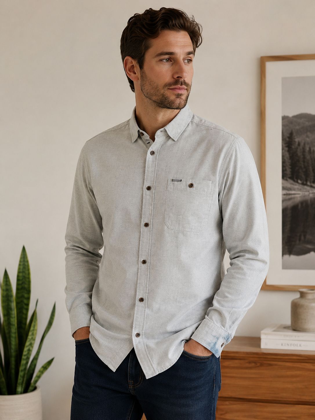 7764573 Herringbone texture light brush flannel shirt