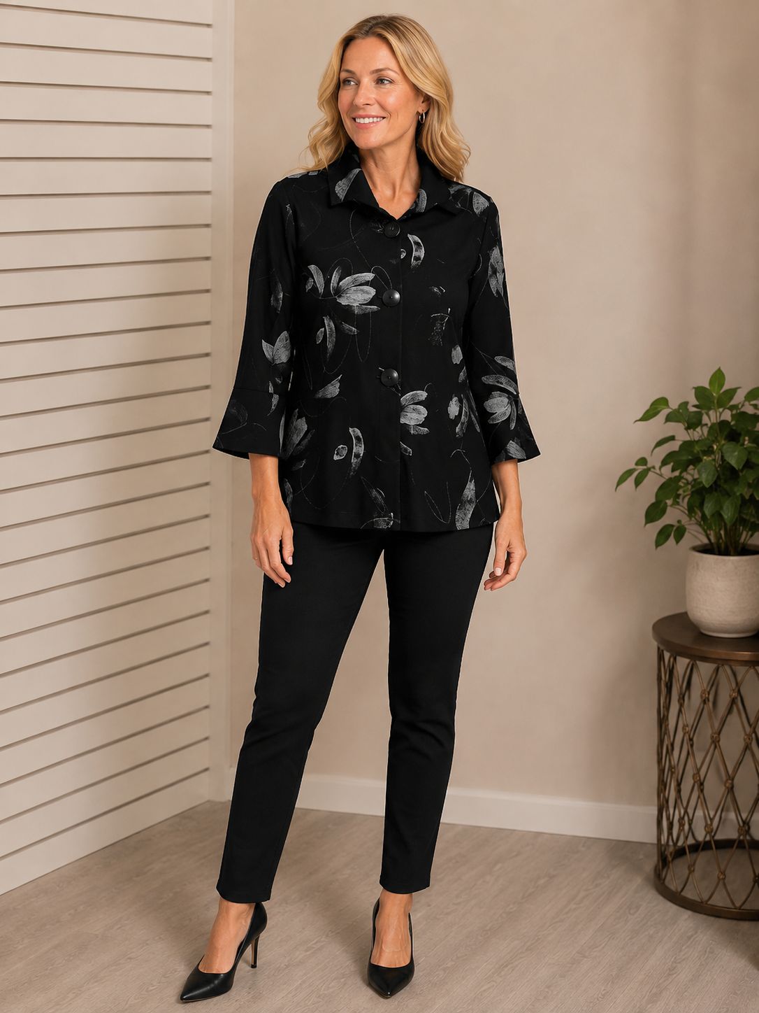 NL-61911 Crop 3/4 sleeve print blazer/jacket