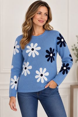 23801 Crew neck daisey print sweater