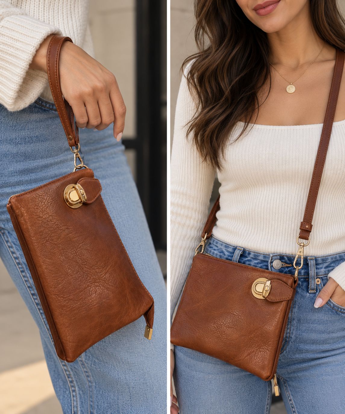 7012-E-CAM crossbody bag w/ multiple pockets adjustable removable strap &amp; wristlet
