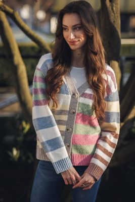 ST-21258 Contrast stripe knit cardigan sweater