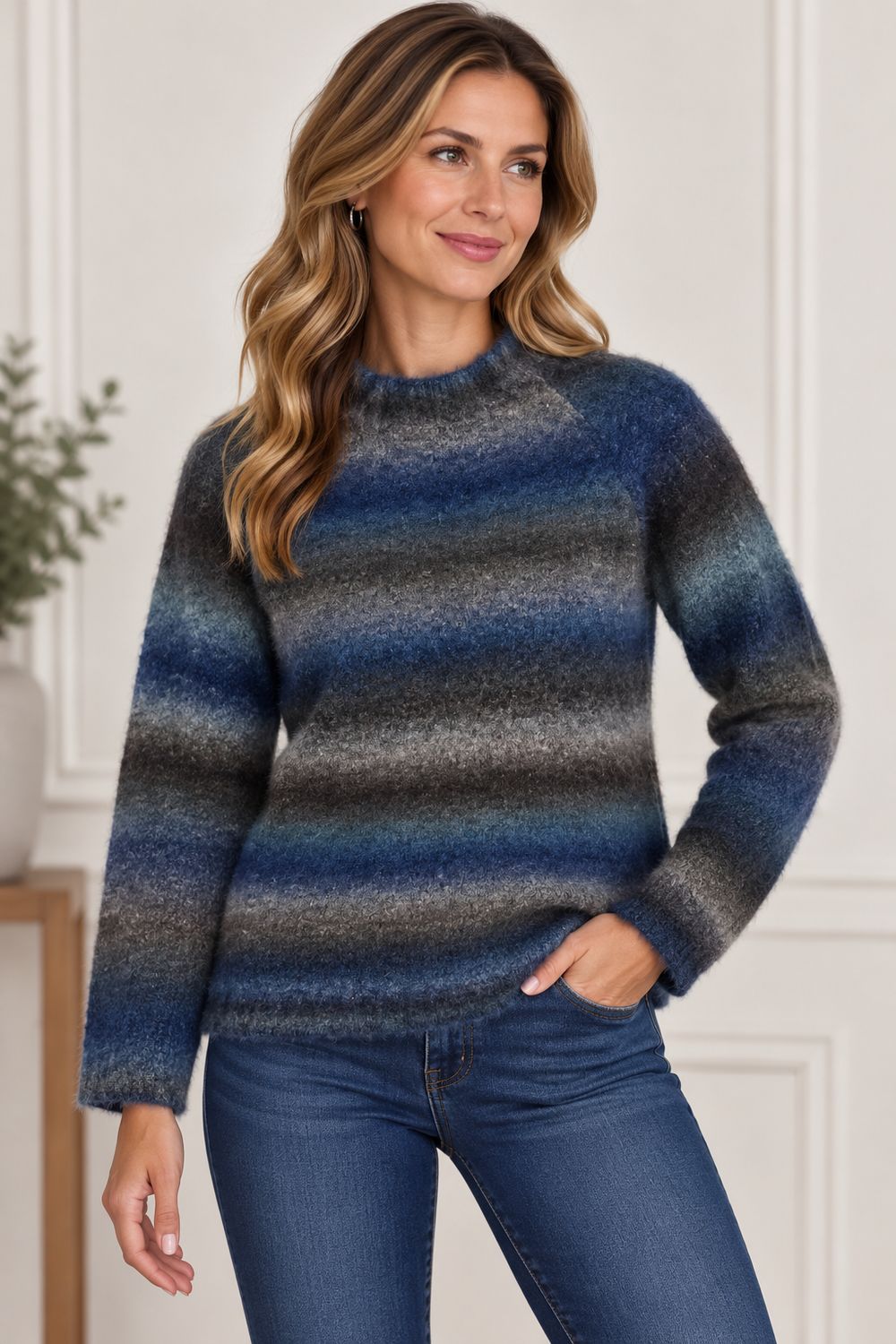 ST-21208 Ombre striped boucle sweater