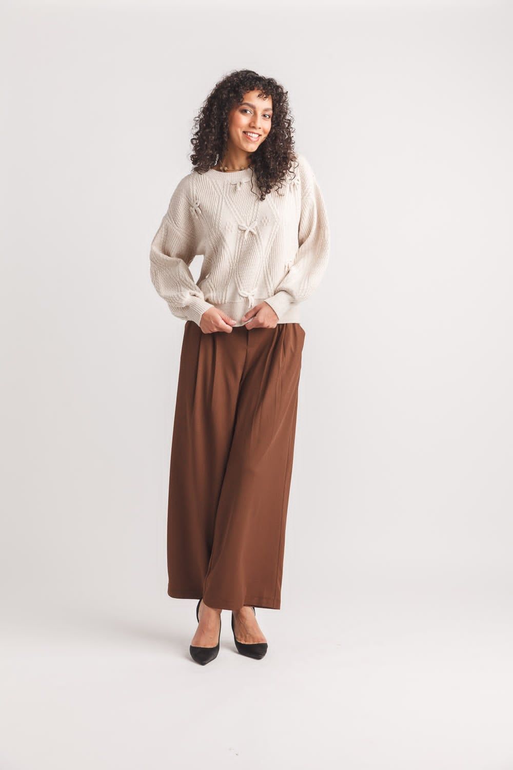 ST-21206 Cable knit balloon sleeve sweater