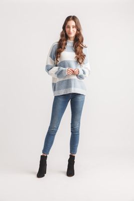 ST-21219 Striped drop shoulder mock neck sweater