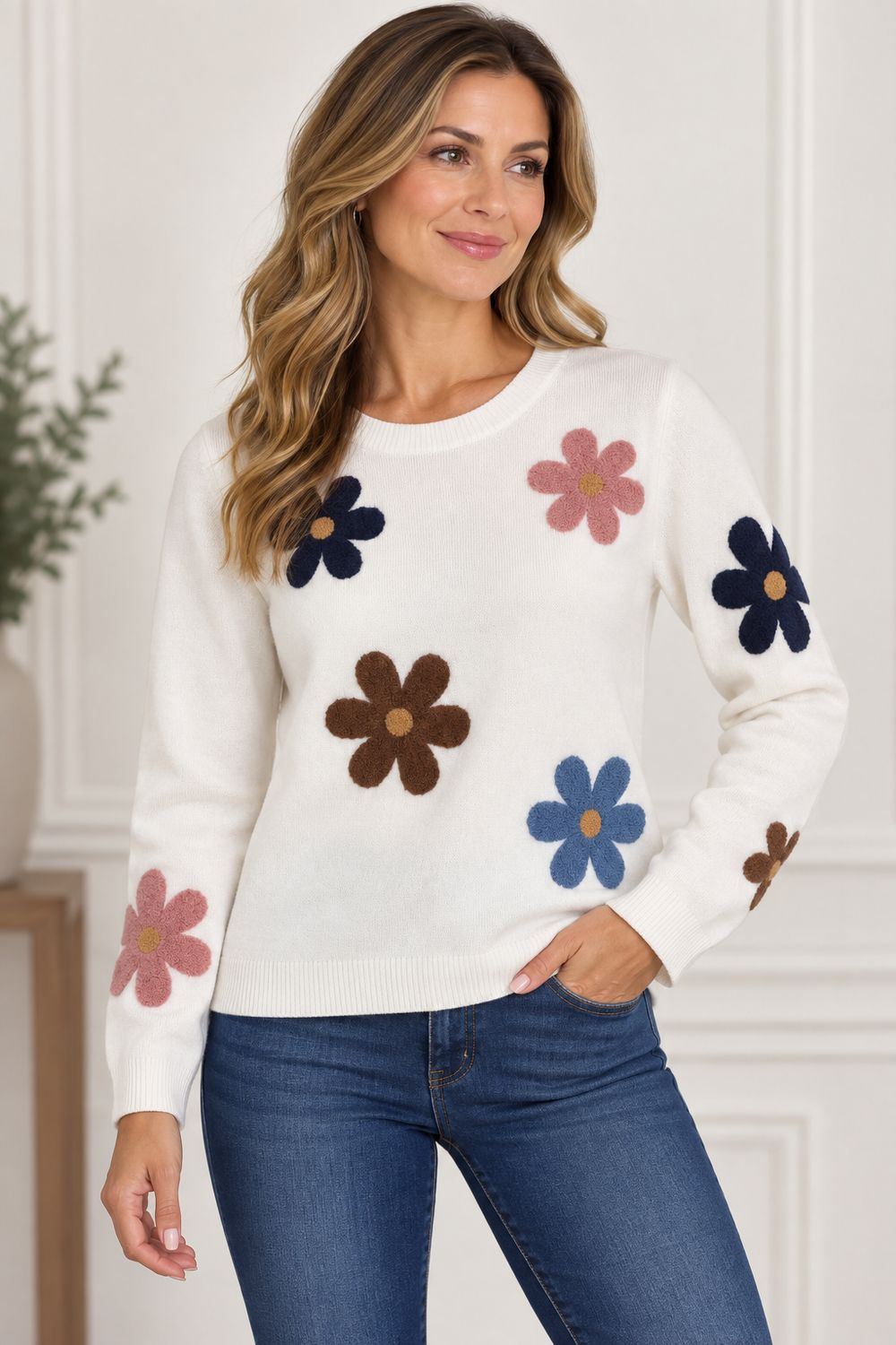 23819 Daisy print L/S sweater