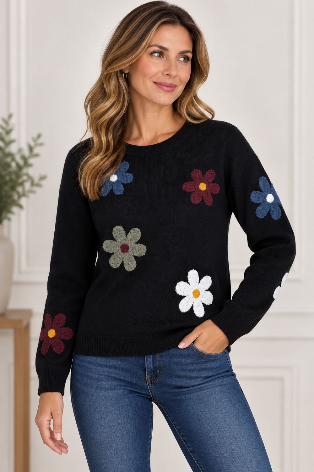 23819 Daisy print L/S sweater