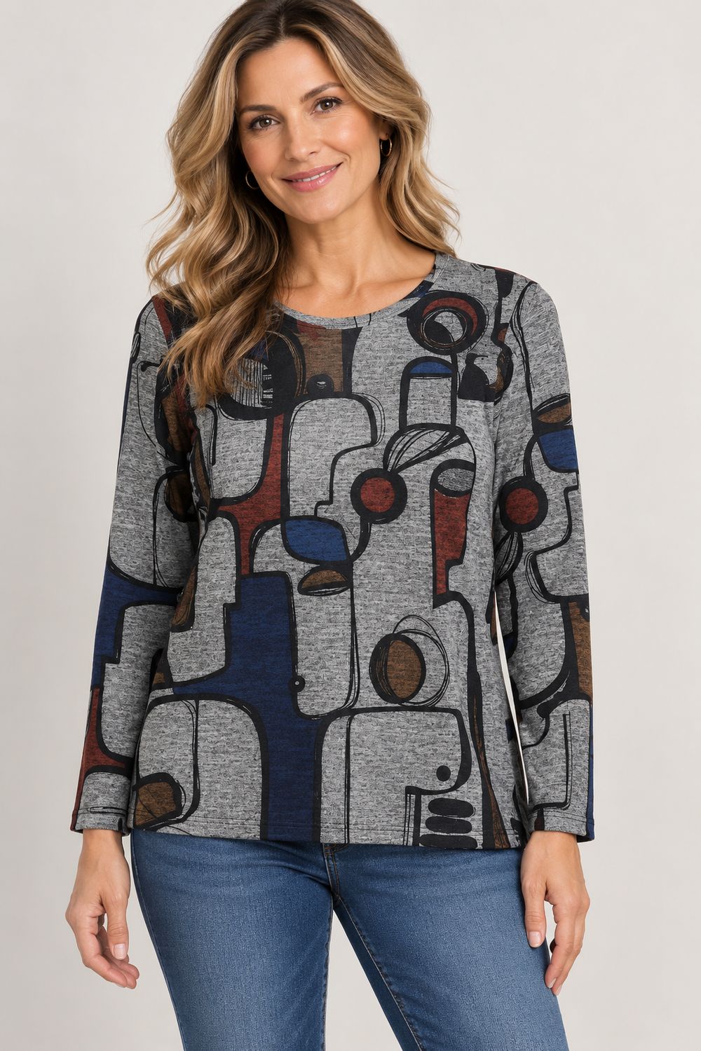 47212 Round neck printed L/S top