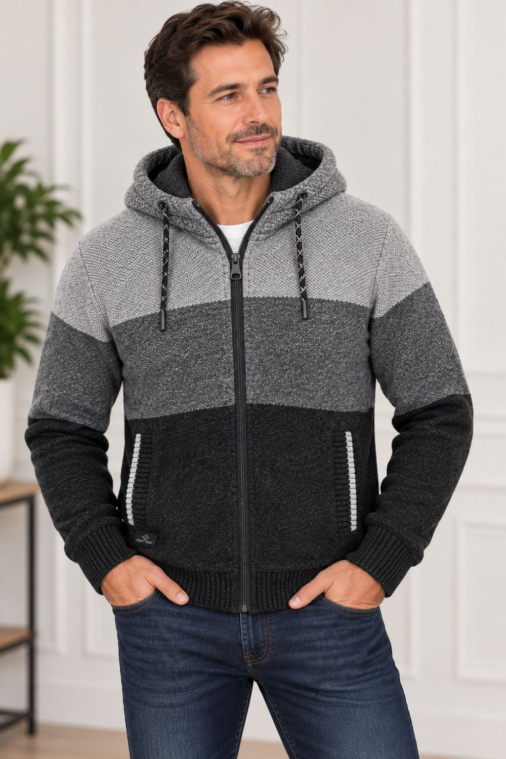 7768675 Chenille full zip hooded sweater w/pockets