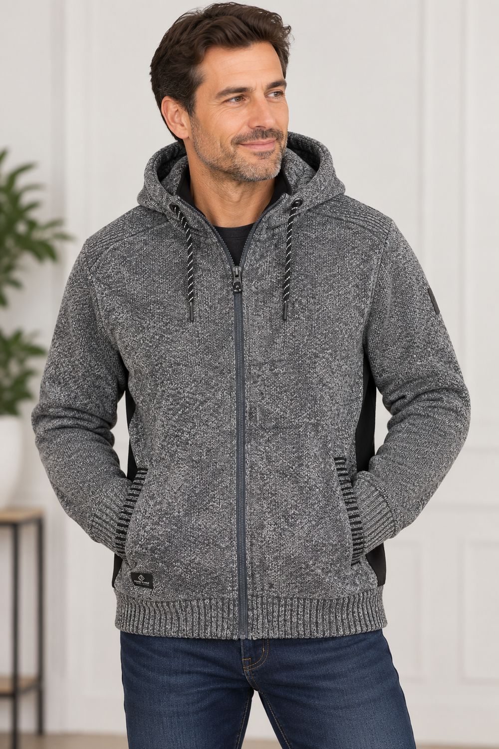 7768632 Chenille full zip hooded sweater w/side pockets