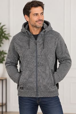 7768632 Chenille full zip hooded sweater w/side pockets