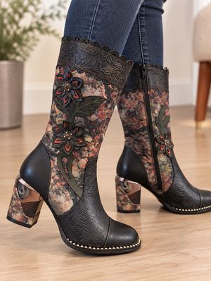 LVG-12 Mid calf funky bling boot, side zip w/flowers