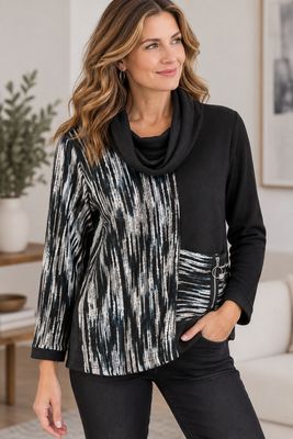 AM853 Mixed yarn pull over sweater w/front pocket
