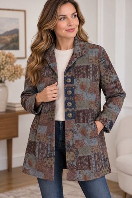 AM820 Printed denim button jacket w/pockets