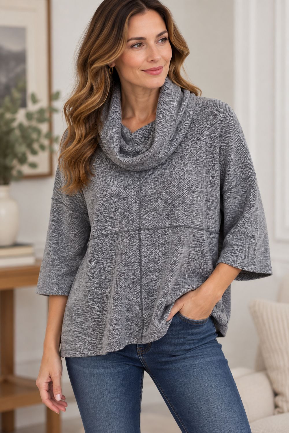 AM923 Cowl neck 3/4 sleeve top