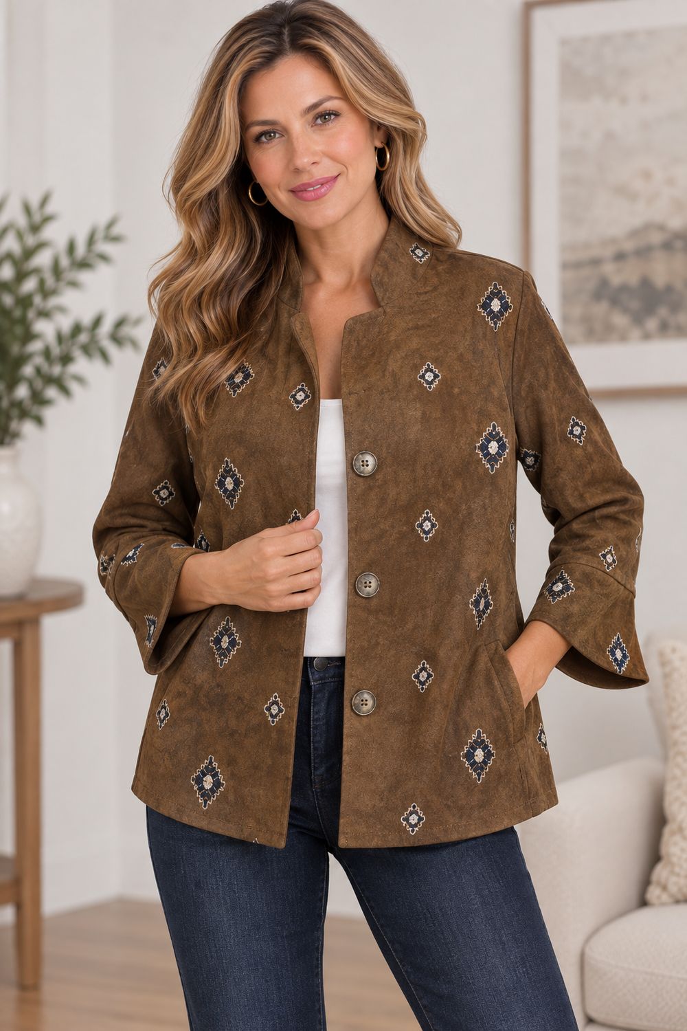 AM860 Sadle patch button down western boho blazer jacket