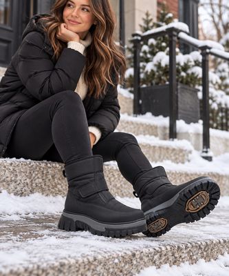 2165625G Fur lined winter boot w/retractable cleats, zip entry and velcro