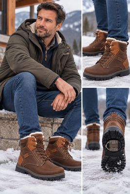 2167142G Lace up fur lined winter boots w/retractable cleat