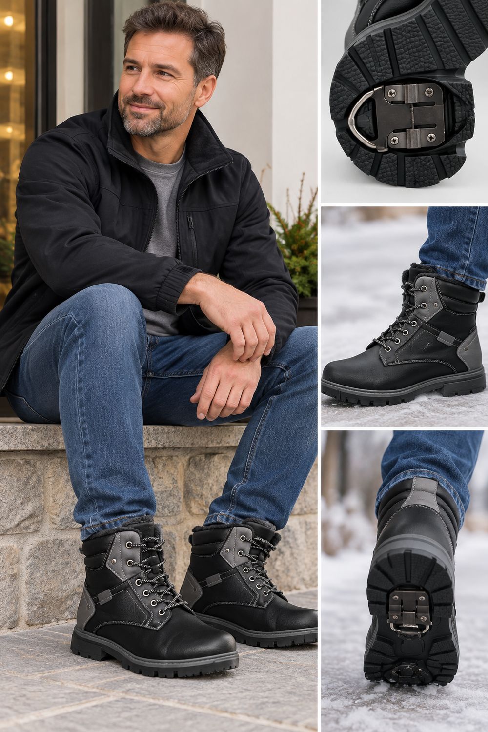 2167142G Lace up fur lined winter boots w/retractable cleat