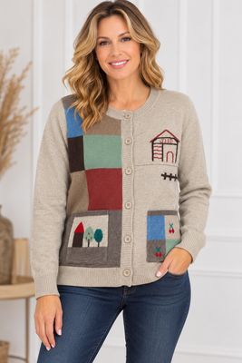 5133-258-58 Patchwork multi print cardigan w/pockets