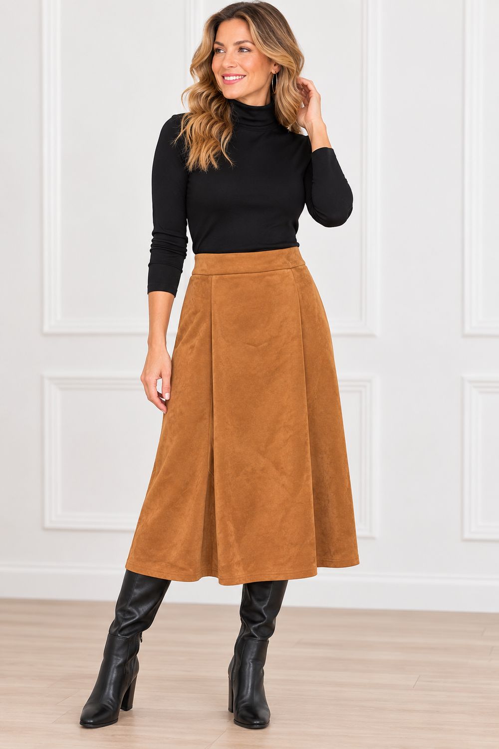 NL-61646 Faux suede skirt w/side zip