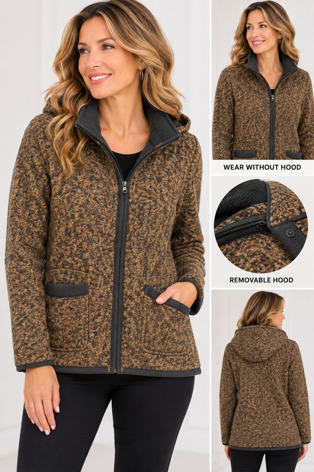 NL-84523 Zip jacket w/removable hood and pockets