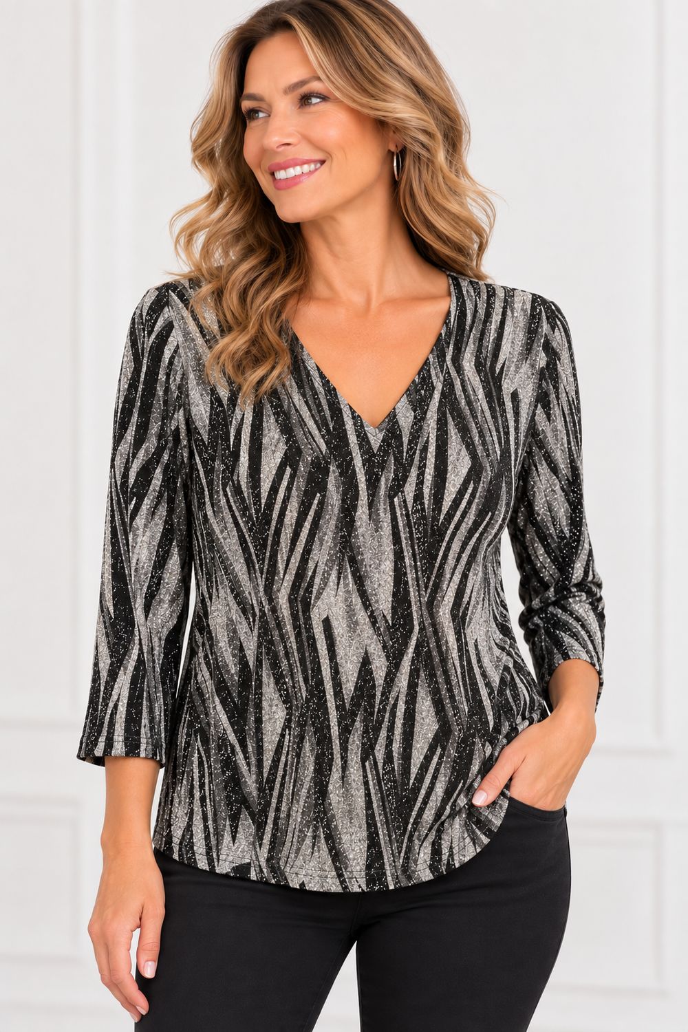 NL-84561 sparkle holiday v neck top