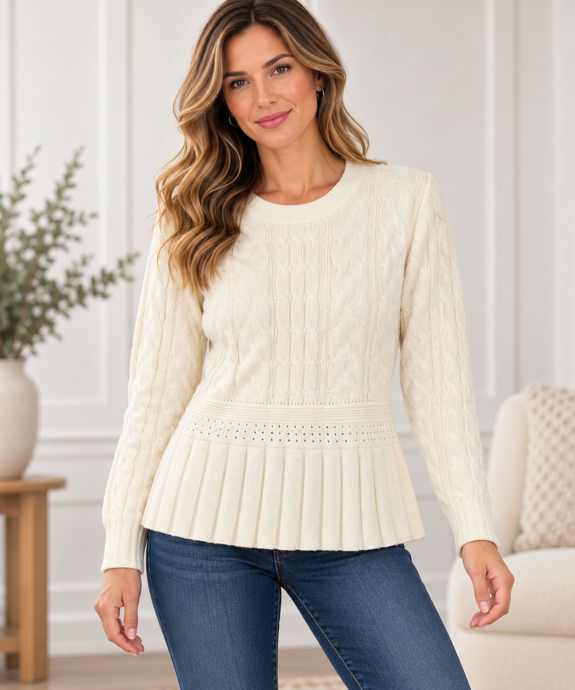 8763042 Long sleeve cable knit sweater